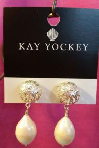 Kay Yockey Elegant Metal Work Pearl Drop Earrings