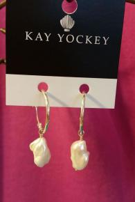 Kay Yockey Hoop With Asymmetrical White Pearl Drop Earrings