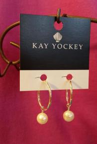 Kay Yockey Small Hoop With Round White Drop Pearl Earrings
